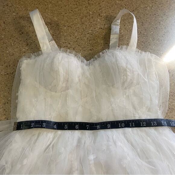 NWOT Lulus Ethereal Impression White Tulle Ruffled Bustier Midi Dress - Picture 7 of 10